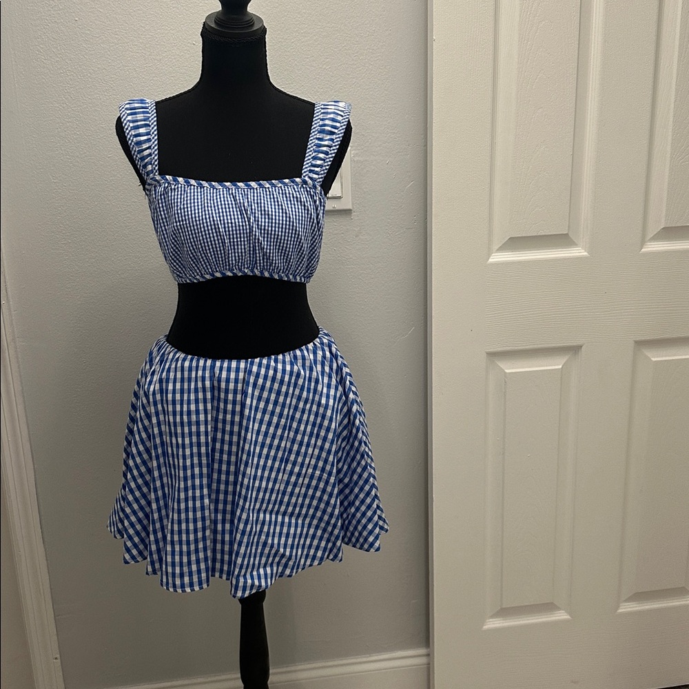 Copper Key Blue and White Gingham Skirt Set